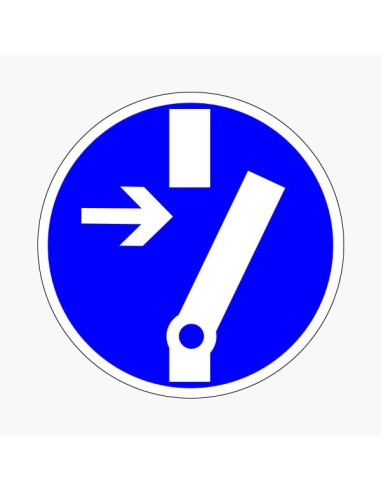 Kék kör alakú piktogram fehér nyíllal és nyitott készülék ikonnal