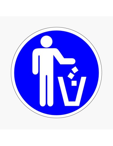 Használja a szemetest kék kör alakú piktogram fehér emberi alak hulladék elhelyezéssel