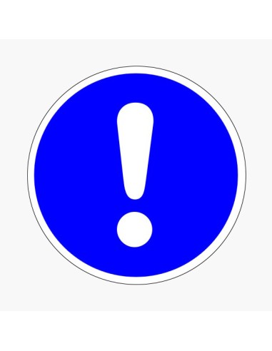 Általános utasítás, figyelmeztetés kék kör alakú piktogram fehér felkiáltójellel