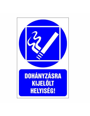 Dohányzásra kijelölt helyiség kék piktogram fehér szöveggel