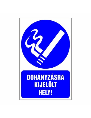 Dohányzásra kijelölt hely kék piktogram fehér szöveggel