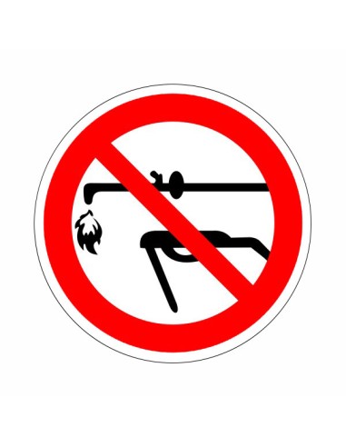 Hegeszteni tilos piktogram piros körben, fekete hegesztőpisztollyal