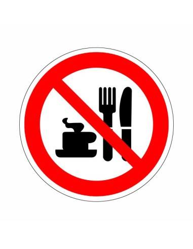 Evés ivás tilos piktogram piros körben fekete evőeszköz és étel szimbólummal