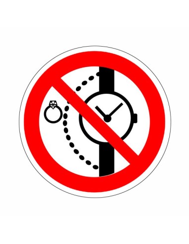 Nyaklánc, óra, gyűrű viselése tilos tiltó piktogram piros körben