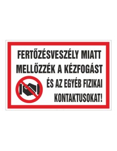 Fertőzésveszély miatt kézfogás mellőzését jelző tábla fekete és piros színben