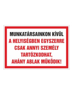 Járványügyi tábla a helyiségben tartózkodók számának korlátozására, piros-fehér színű