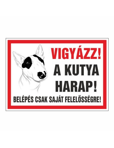 Vigyázz! A kutya harap! figyelmeztető tábla piros kerettel és kutya ábrázolással