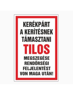 Kerékpár tilos táblázat piros kerettel és fekete-piros felirattal