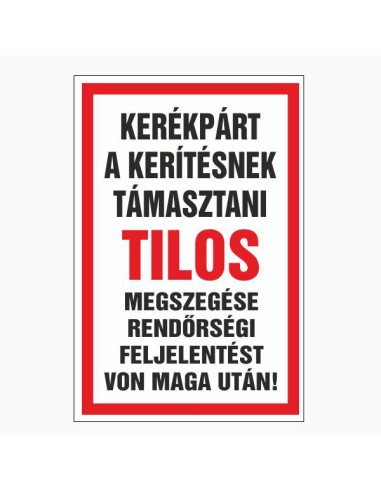 Kerékpár tilos táblázat piros kerettel és fekete-piros felirattal