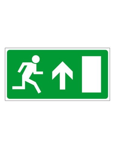 Menekülési út jel felfelé nyíllal és jobbra nyíló ajtó szimbólummal, zöld háttéren