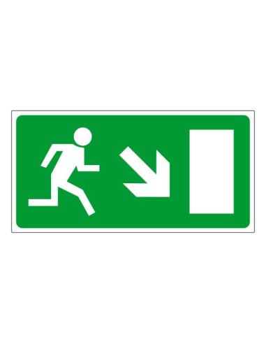 Menekülési út vészkijárat jobbra le utánvilágító zöld jelzés