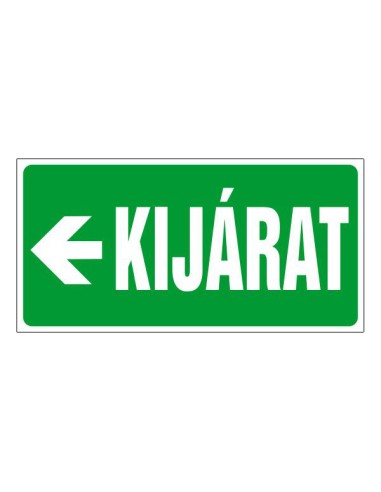 Kijárat balra menekülési jelzés zöld alapon fehér nyíllal és felirattal