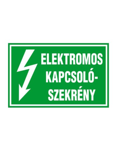 Elektromos kapcsolószekrény zöld figyelmeztető felirat fehér szöveggel