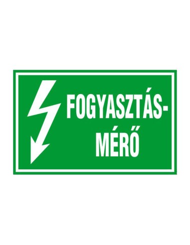 Fogyasztásmérő villamossági felirat zöld alapon fehér szimbólummal