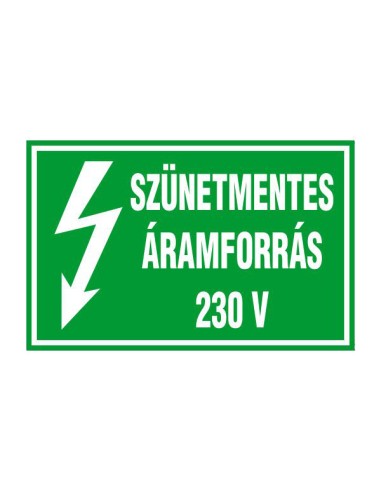 Szünetmentes áramforrás 230 V zöld villamossági felirat