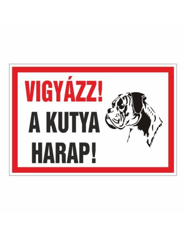 Vigyázz! A kutya harap! piros-fehér figyelmeztető tábla kutya fej ábrával